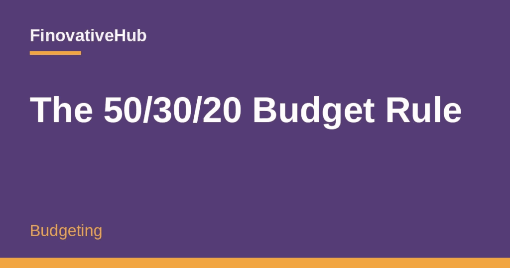 FinovativeHub card with the title "The 50/30/20 Budget Rule" and the label "Budgeting" on a purple background